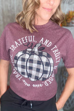 Load image into Gallery viewer, "Thankful, Grateful, & Truly Blessed" Buffalo Plaid Pumpkin Tee