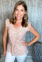 Load image into Gallery viewer, Tie Waist Floral Ruffle Top
