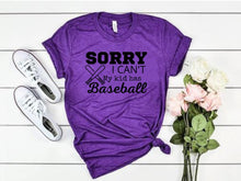 Load image into Gallery viewer, "Sorry I can't. My kid has Baseball" T-shirt