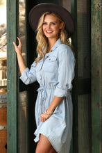 Load image into Gallery viewer, Button Up Chambray Dress with Drawstring Waist
