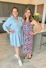 Load image into Gallery viewer, Button Up Chambray Dress with Drawstring Waist
