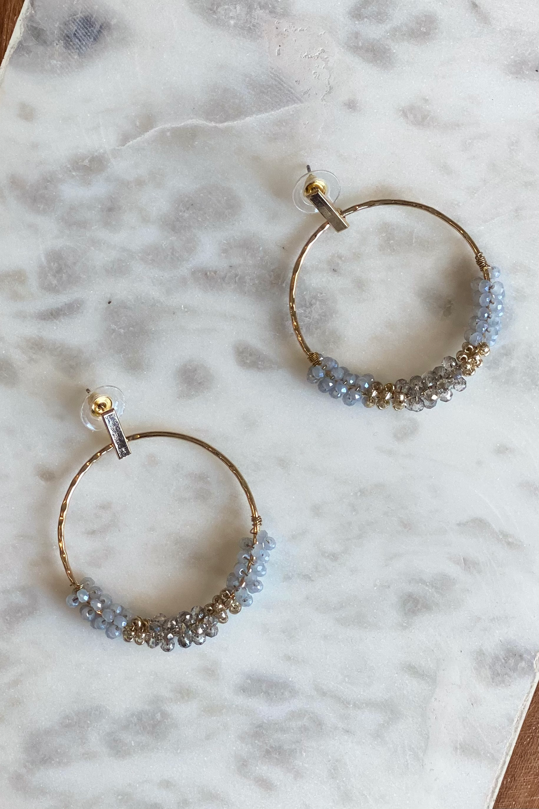 Blue & Gold Beaded Hoop Earrings
