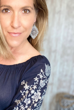 Load image into Gallery viewer, Blue Laser Cut Leather Earrings
