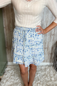 Blue Paisley Tiered Skirt