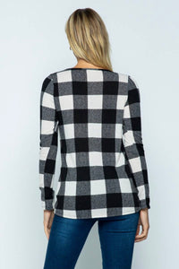 Buffalo Plaid Criss Cross Long Sleeve Top