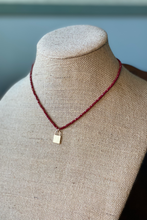 Load image into Gallery viewer, Burgundy Bead Gold Locket Necklace
