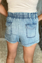 Load image into Gallery viewer, Chambray High Waisted Drawstring Shorts
