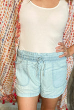 Load image into Gallery viewer, Chambray High Waisted Drawstring Shorts
