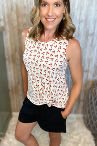 Cherry Print Knot Front Top