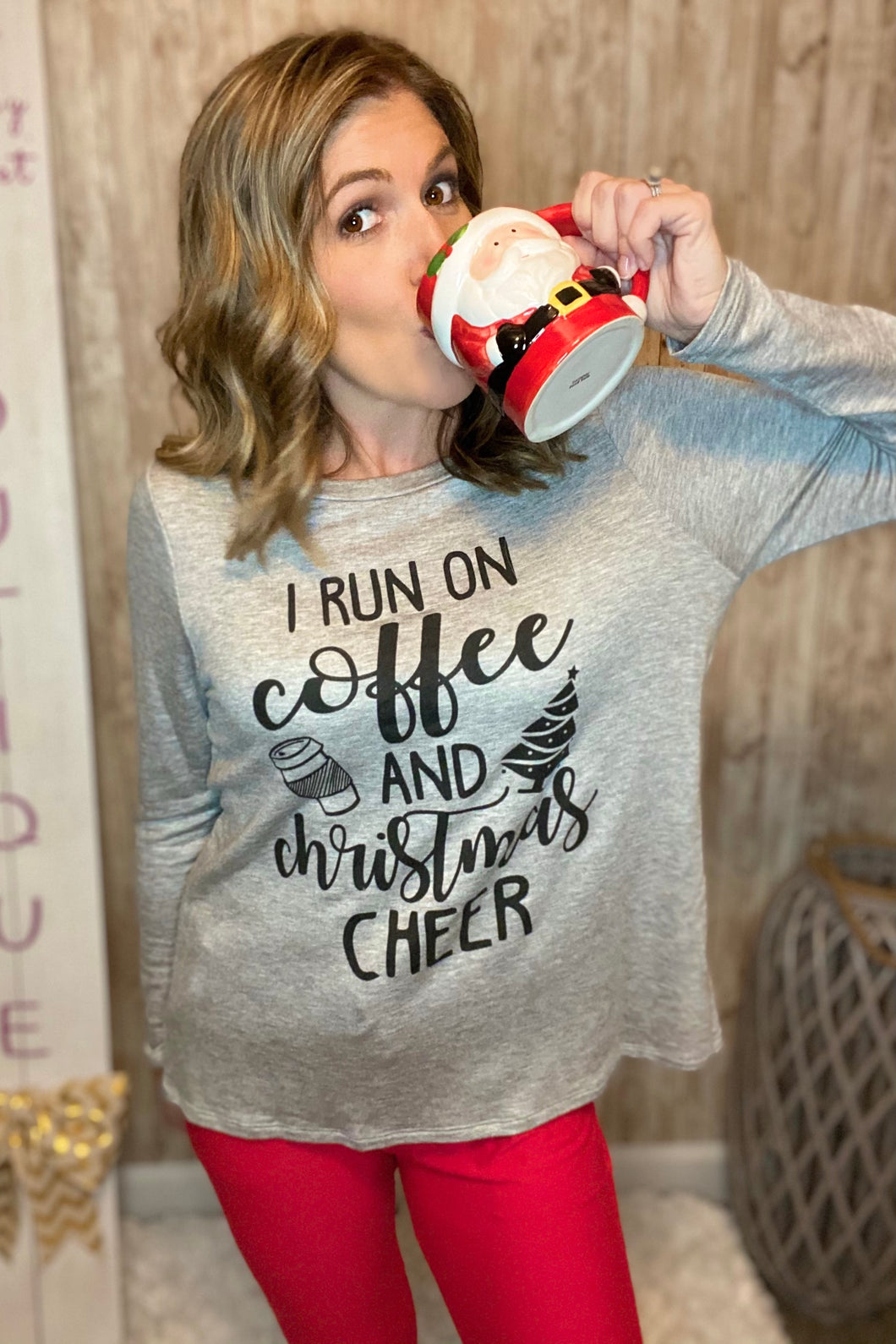 Coffee and Christmas Cheer Long Sleeve Top