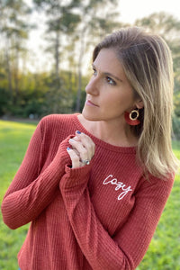 Cozy Waffle Tie Front Top