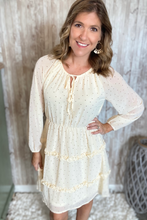 Load image into Gallery viewer, Ivory &amp; Sage Dotted Peasant Dress
