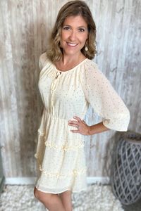 Ivory & Sage Dotted Peasant Dress