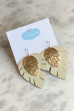 Load image into Gallery viewer, Gold &amp; Cream Palm Leaf Earrings
