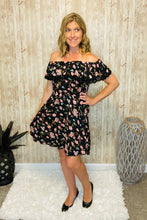 Load image into Gallery viewer, Black Floral On or Off Shoulder Dress with Pockets
