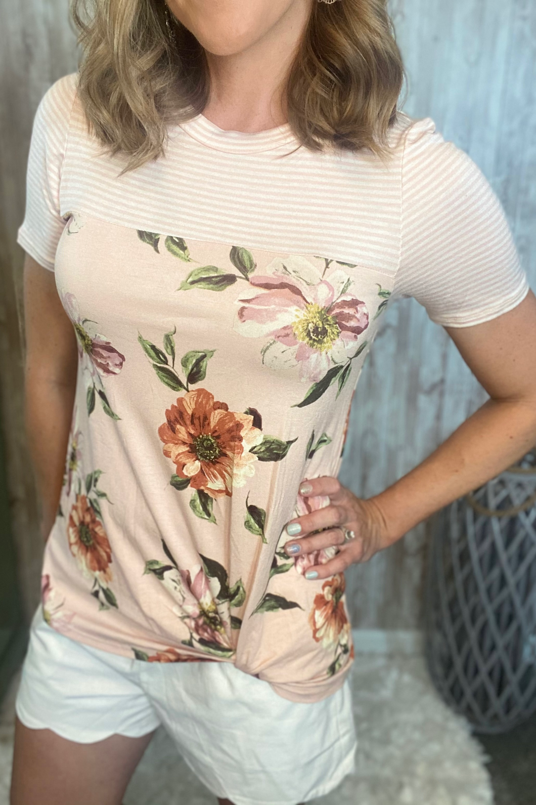 Striped Floral Combo Top
