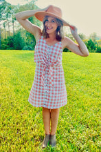 Load image into Gallery viewer, Gingham Button Front Waist Tie Dress
