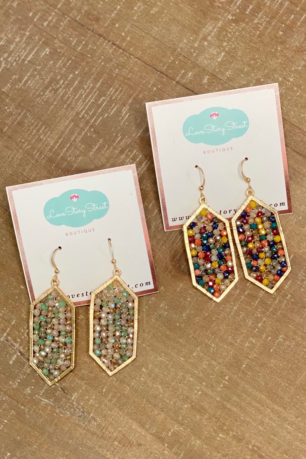 Glass Bead Hexagon Earrings