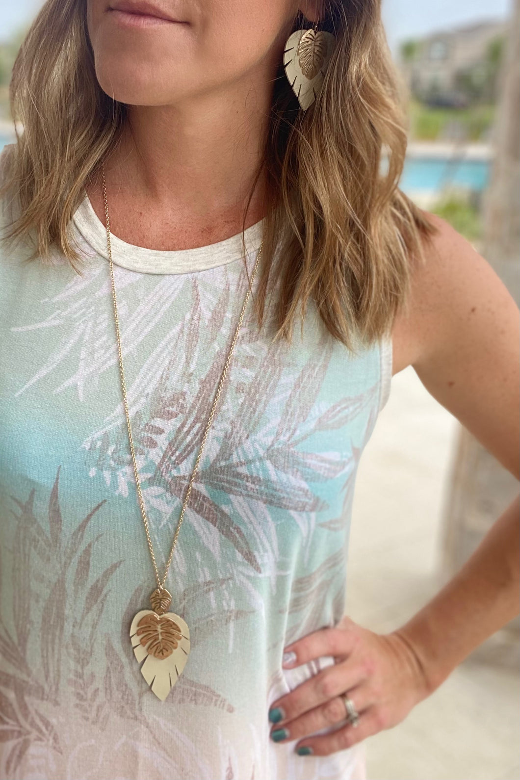 Gold & Cream Palm Leaf Necklace