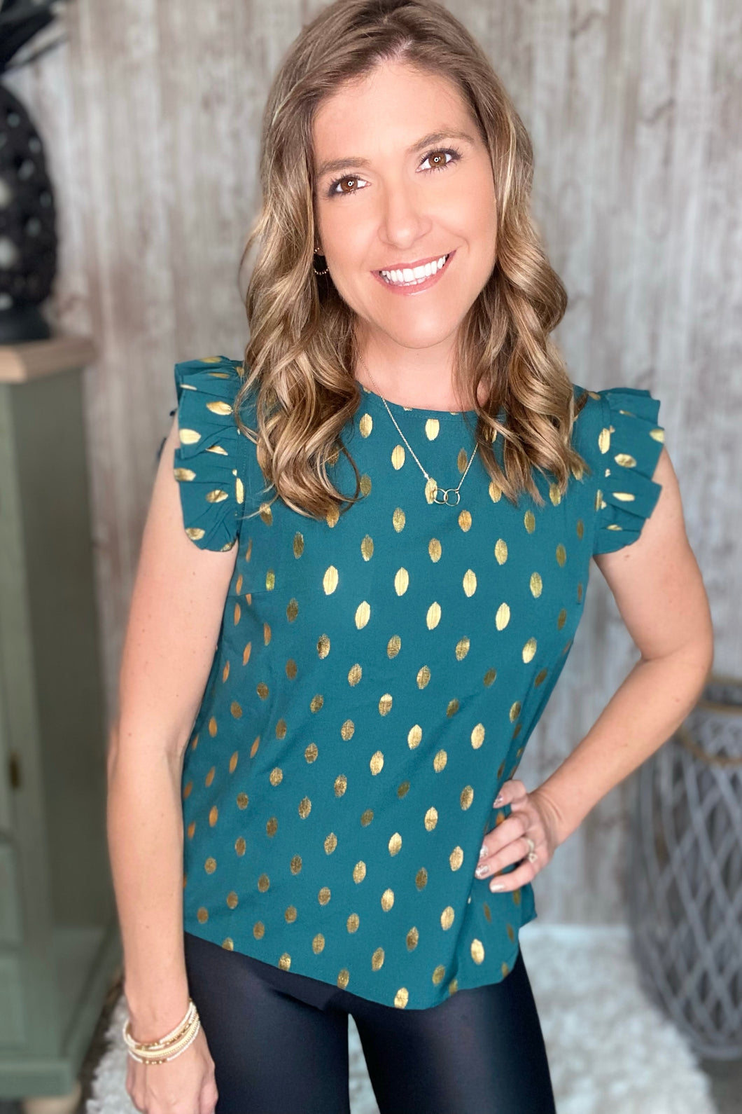 Ruffled Sleeve Gold Dot Top
