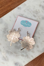 Load image into Gallery viewer, Gold Patterned Shamrock Earrings
