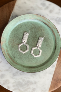 Hammered Silver Bar and Hexagon Earrings