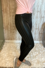 Load image into Gallery viewer, Houndstooth Gloss Black Leggings with hidden back pocket
