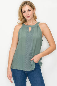 Keyhole Crochet Trim Top