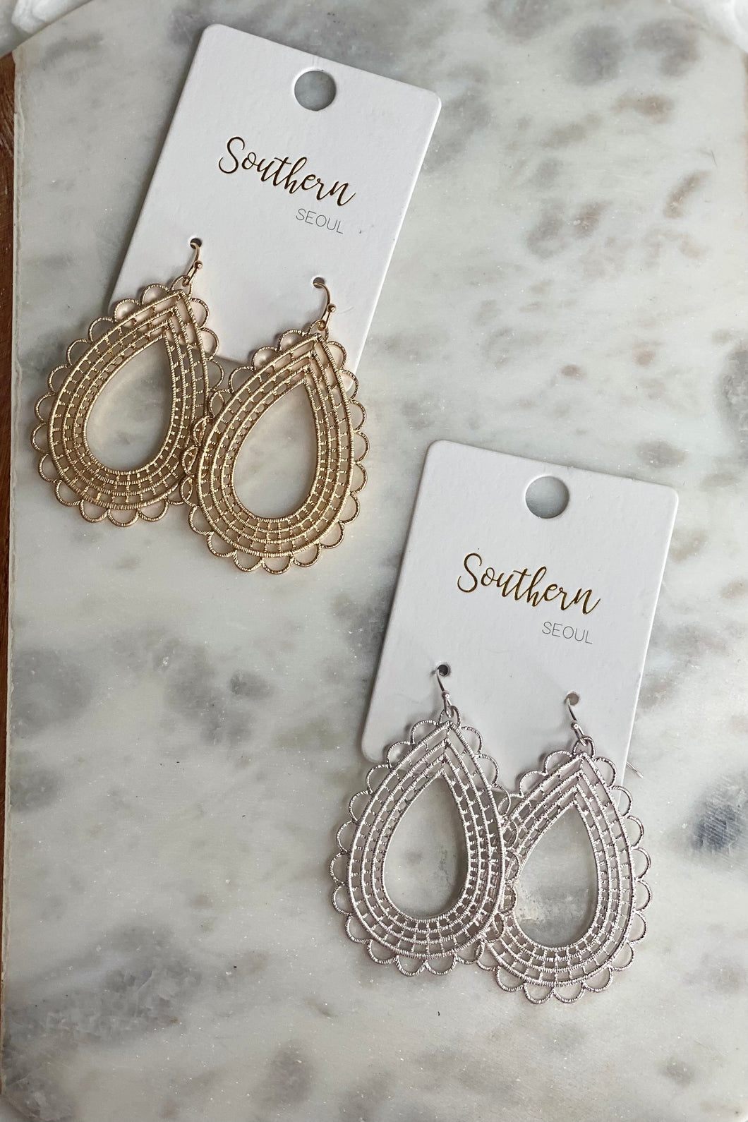Lacey Metal Teardrop Earrings