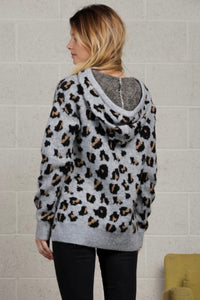 Gray Leopard Hooded Sweater