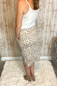 Leopard Print Midi Skirt with Side Pockets