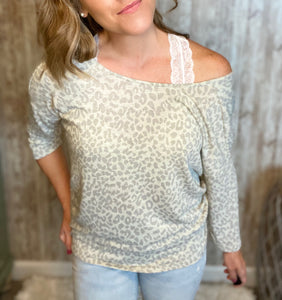 Gathered Back Gray Leopard Top
