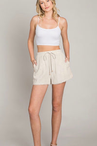 Crochet Detail Linen Shorts