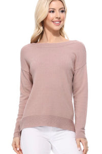 Ribbed Knit Boat Neck Sweater