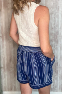 Navy Striped Pocket Shorts
