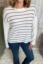 Load image into Gallery viewer, Navy Striped Knit Pullover Sweater
