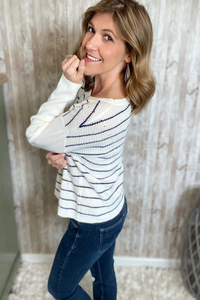 Navy Striped Knit Pullover Sweater