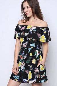 Off Shoulder Tropical Pocket Dress