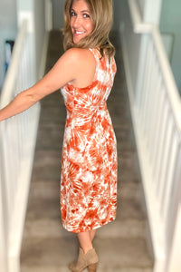 Burnt Orange Tie Dye Midi Dress