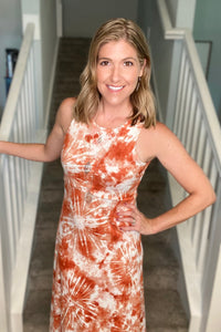 Burnt Orange Tie Dye Midi Dress