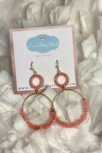 Pink Seed Bead Circle Earrings