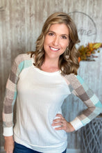 Load image into Gallery viewer, Raglan Plaid Sleeve Waffle Top
