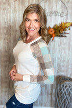 Load image into Gallery viewer, Raglan Plaid Sleeve Waffle Top
