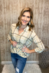 Twist Front Plaid Woven Top