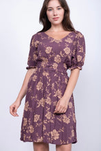 Load image into Gallery viewer, Plum Floral Smocked Waist Dress
