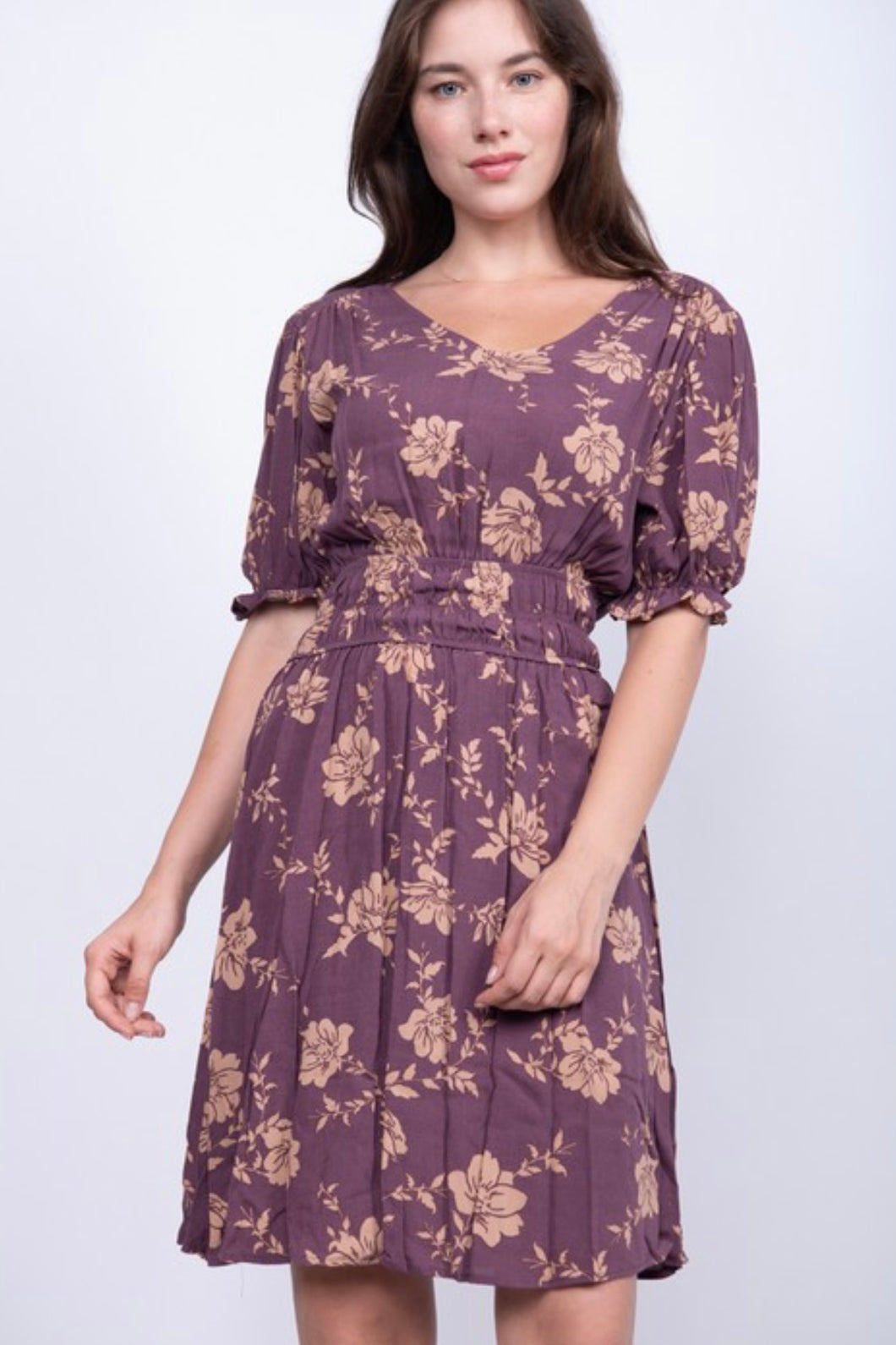 Plum Floral Smocked Waist Dress