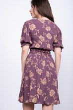 Load image into Gallery viewer, Plum Floral Smocked Waist Dress

