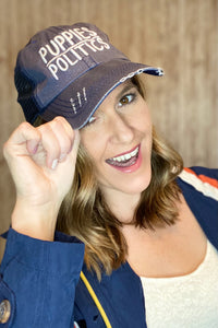 Puppies Over Politics Distressed Hat