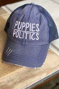Puppies Over Politics Distressed Hat