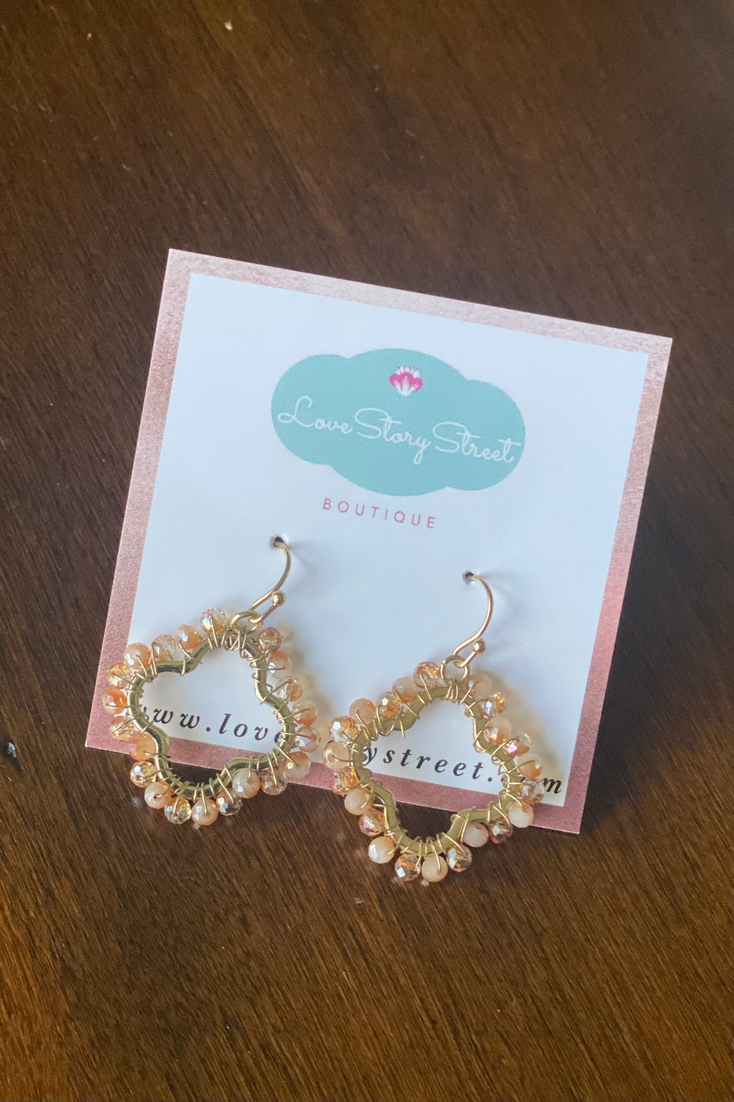 Gold & Cream Beaded Quatrefoil Earrings